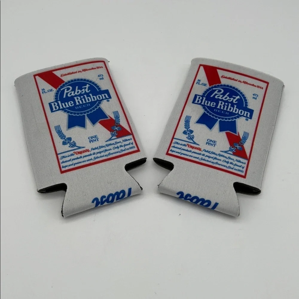 New Pabst Blue Ribbon 16oz PBR Beer Can Wrap Coolers Koozies Hughies (Set of 2)